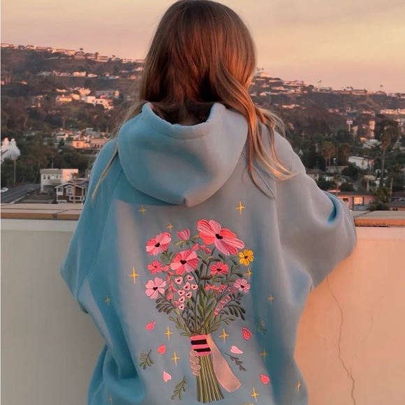 Dandy Floral Embroidered Blue Hoodie - Picture 3 of 5